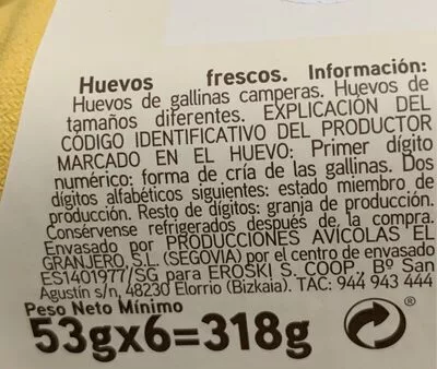 Lista de ingredientes del producto Huevos de gallinas camperas Eroski 