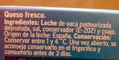 Lista de ingredientes del producto Queso fresco 0% - Eroski Sannia Eroski 4x62,5g