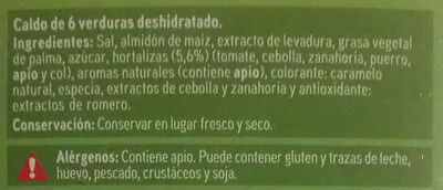 Lista de ingredientes del producto Caldo de verdura Eroski 100g