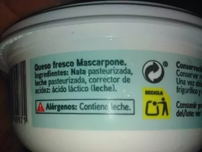 Lista de ingredientes del producto Mascarpone eroski Eroski 250 g