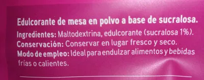 Lista de ingredientes del producto Sucralosa en Polvo Eroski 90 g