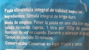 Lista de ingredientes del producto Sannia - Plumas integrales Eroski 