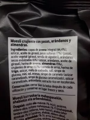 Lista de ingredientes del producto Muesli Eroski 