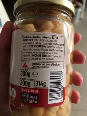 Lista de ingredientes del producto Garbanzos, categoría extra Eroski 300 g