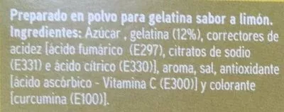 Lista de ingredientes del producto Gelatina sabor limón Eroski 2 x 85 g