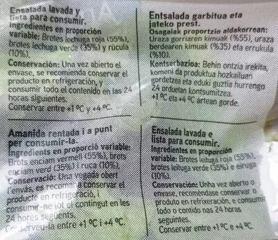 Lista de ingredientes del producto Ensalada tentación Eroski 