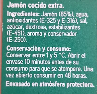 Lista de ingredientes del producto Jamón cocido a fuego lento Eroski 