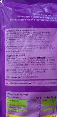 Lista de ingredientes del producto Surimi rallado Eroski 