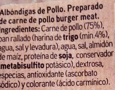 Lista de ingredientes del producto Albóndiga de pollo Eroski 375 g