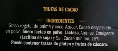 Lista de ingredientes del producto Trufas de cacao Eliges 