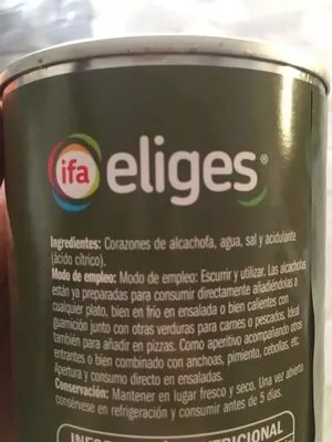 Lista de ingredientes del producto corazones de alcachofa Eliges 