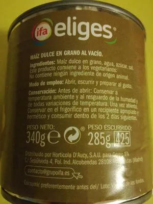 Lista de ingredientes del producto Maíz dulce en grano Eliges 340 g