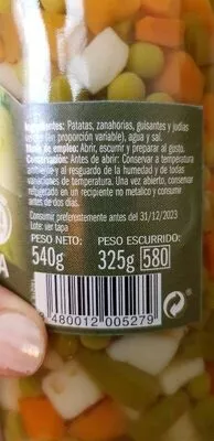 Lista de ingredientes del producto Macedonia de verduras primera Eliges 