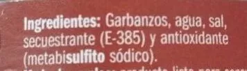 Lista de ingredientes del producto Garbanzos cocidos eliges 