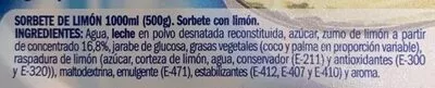 Lista de ingredientes del producto Sorbete de Limón Eliges 1000 ml