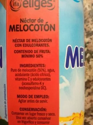 Lista de ingredientes del producto Nectar de melocoton Eliges 