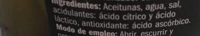 Lista de ingredientes del producto Aceituna Verde Sin Hueso Barril Eliges 