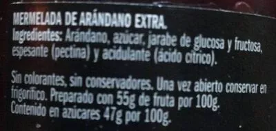 Lista de ingredientes del producto Mermelada de arándanos IFA Eliges, Eliges 350 g