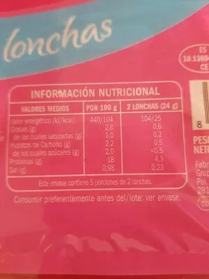 Lista de ingredientes del producto Jamon cocido extra Eliges 