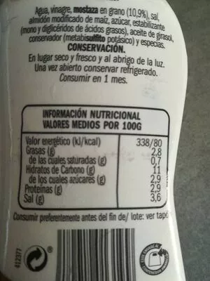 Lista de ingredientes del producto Mostaza Eliges 