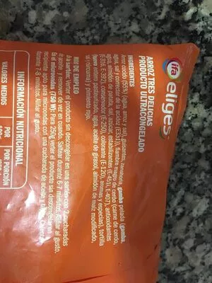 Lista de ingredientes del producto Arroz tres delicias Eliges 