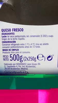 Lista de ingredientes del producto Queso fresco natural Eliges 2