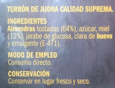 Lista de ingredientes del producto Turrón de Jijona eliges 