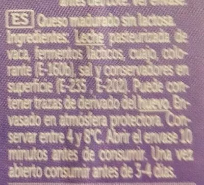 Lista de ingredientes del producto Queso loncheado sin lactosa Spar 180 g