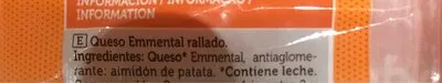 Lista de ingredientes del producto Emmental especial gratinar Spar 