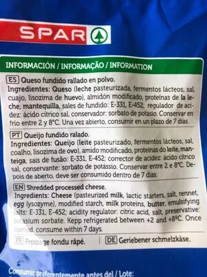 Lista de ingredientes del producto Rallado en polvo Spar 