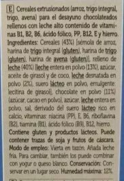 Lista de ingredientes del producto Cereales rellenos de leche Spar 500 g