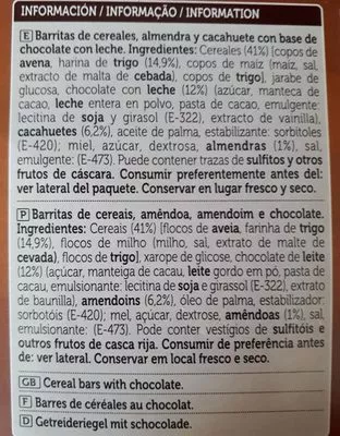 Lista de ingredientes del producto Barritas de cereales Spar 150 g