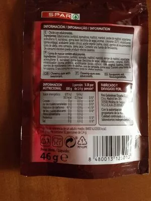 Lista de ingredientes del producto Chicle de fresa Spar 