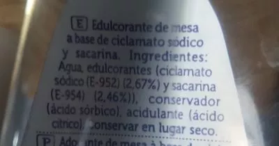 Lista de ingredientes del producto Edulcorante líquido Spar 