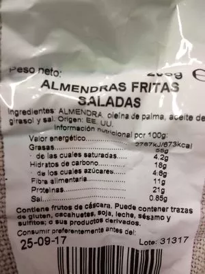 Lista de ingredientes del producto Amandes salées Spar 