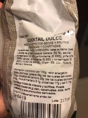 Lista de ingredientes del producto Cocktail Dulce Spar 