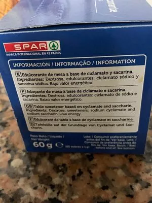 Lista de ingredientes del producto Edulcorante de mesa Spar 