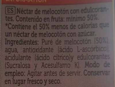 Lista de ingredientes del producto Nectar de melocoton ligth Spar 200 ml