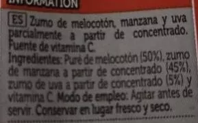 Lista de ingredientes del producto Zumo de melocotón Spar 200 ml