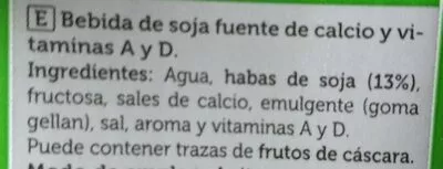 Lista de ingredientes del producto Bebida soja con calcio (vit. A&D) Spar 1 L