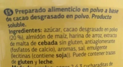 Lista de ingredientes del producto Soluble al cacao Dia 900 g