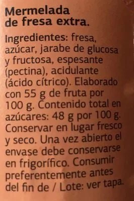 Lista de ingredientes del producto Mermelada de fresa extra Dia 650 g (neto), 580 ml