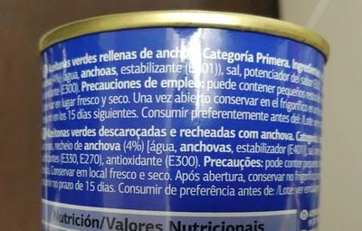 Lista de ingredientes del producto Aceitunas Rellenas de Anchoa Dia Dia 