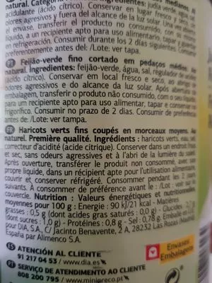 Lista de ingredientes del producto Judia verde redonda Dia 