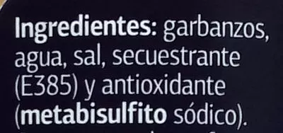 Lista de ingredientes del producto Garbanzo categoría extra Dia 540 g neto, 400 g escurrido, 580 ml