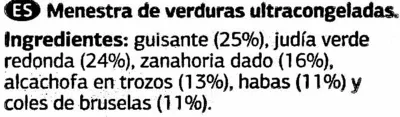 Lista de ingredientes del producto Menestra de verduras ultracongelada Dia Dia 1 Kg