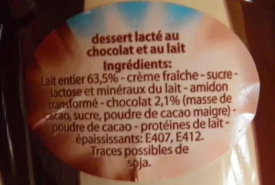 Lista de ingredientes del producto Duo crème dessert Chocolat Lait Dia Dia 420 g (6 * 70 g)