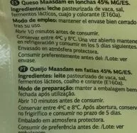 Lista de ingredientes del producto Queso maasdam Dia 200 g