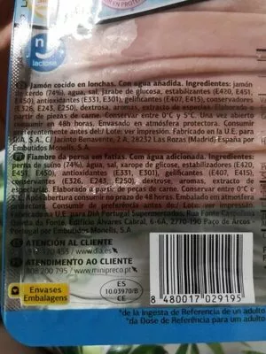 Lista de ingredientes del producto Fiambre da perna Dia 