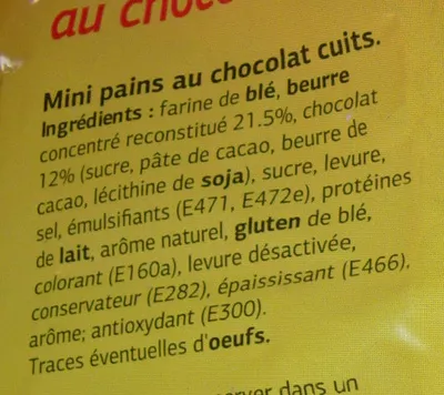 Lista de ingredientes del producto Mini pains au chocolat pur beurre dia 230 g